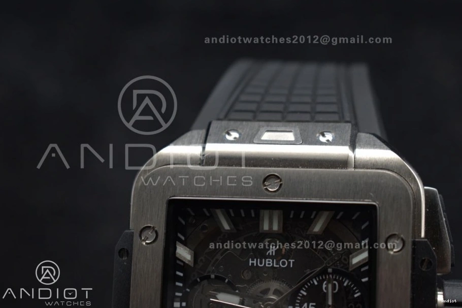 Strap 1:1 Edition Black Best Rubber Unico BBF Titanium on Bang 42mm Square A1280 Skeleton Dial 1120